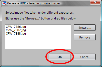 Generate HDR - Selecting source images